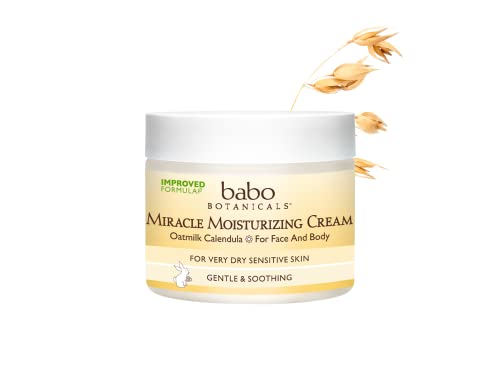 Babo Botanicals Miracle Moisturizing Face & Body Cream - with Natural Oat Extract, Organic Calendula & Shea Butter - For Babies, Kids or Adults with Sensitive or Dry Skin - 2 oz