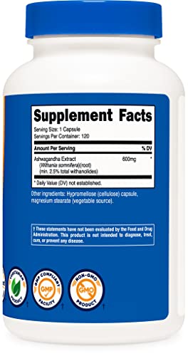 Nutricost Ashwagandha Herbal Supplement 600mg, 120 Capsules - Vegetarian, Non-GMO, Gluten Free, Ashwagandha Root - Image 3