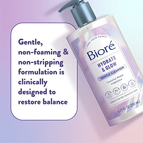 Biore Hydrate & Glow Gentle Face Wash for Dry Skin, Sensitive Skin, Dermatologist Tested, Fragrance Free, SLS/SLES Sulfate Free Facial Cleanser, Cruelty Free & Vegan Friendly 6.77 Oz Bottle - Image 7