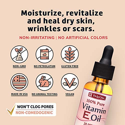 De La Cruz Vitamin E Oil for Face 28,000 IU - No Preservatives, Artificial Colors or Fragrances, Made in USA 1 FL. OZ. - Image 6